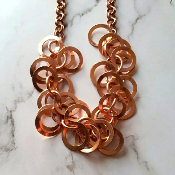 Paparazzi Rose Goldtone Statement Necklace with Interlocking Rings & Earring Set - Picture 3 of 6